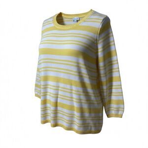 D & Co. Yellow And White Striped Cotton Crewneck Sweater Plus Size 3X